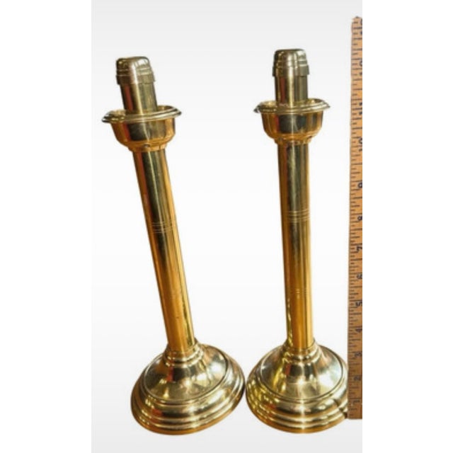 Metal Vintage Tall Brass Column Candlesticks, Pair Adjustable For Sale - Image 7 of 8