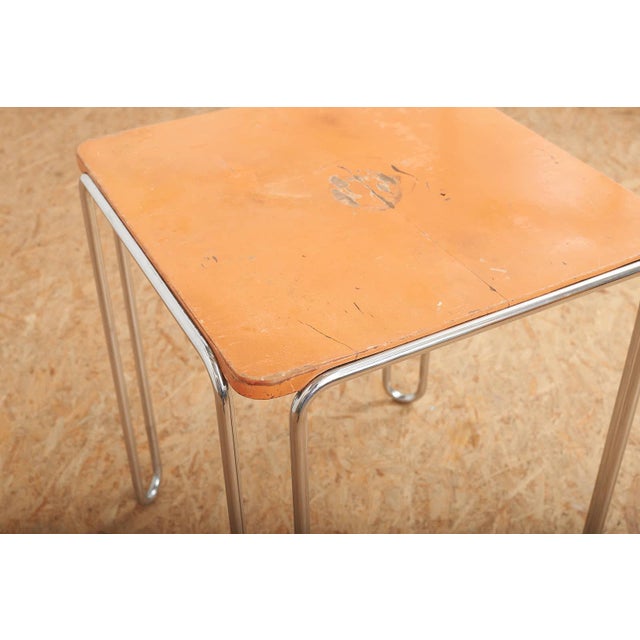 Red Loop Table B10 in Chrome-Plated Tubular Steel and Peach-Colored Lacquered Plywood by Marcel Breuer, 1927 For Sale - Image 8 of 14
