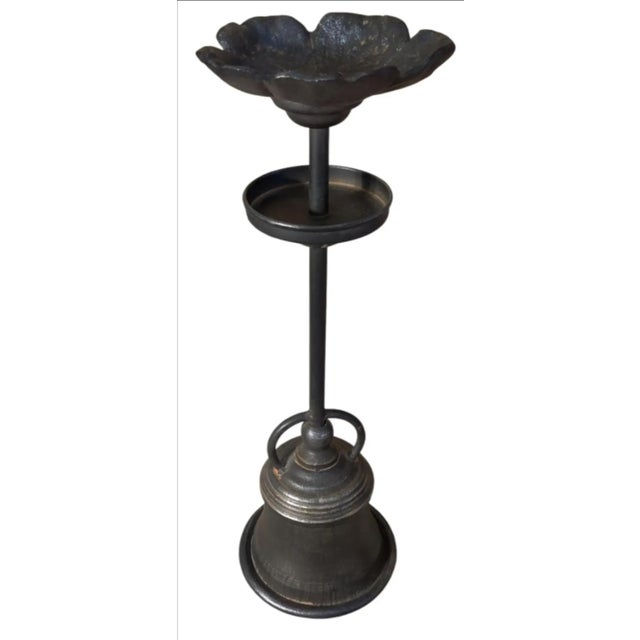 Black Vintage Wrought Iron Tall Sculptural Flower Shaped Candle Holder ~ Pair For Sale - Image 8 of 10