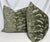 Custom pair of 22" pillows covered in an olive green chenille in a tiger pattern. These pillows have tapered corners to...