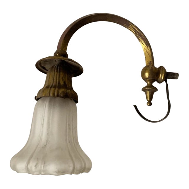 Vintage Art Nouveau Style Wired Arm & Glass Shade Chandelier Sconce For Sale