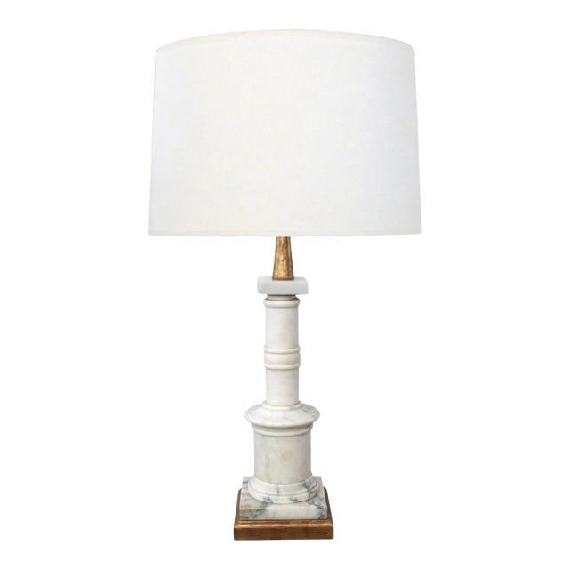 1950's Italian Carrara Marble Columnar Lamp For Sale