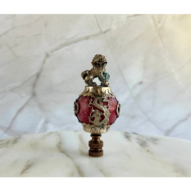 Chinoiserie Chinese Foo Dog Lamp Finials - a Pair For Sale - Image 3 of 6