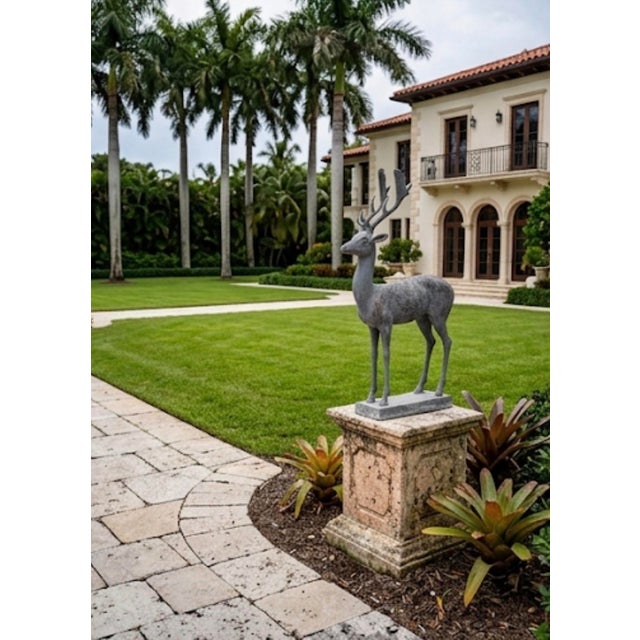 Mid-Century Continental Cast Lead Garden Statue of a Stag For Sale - Image 9 of 12
