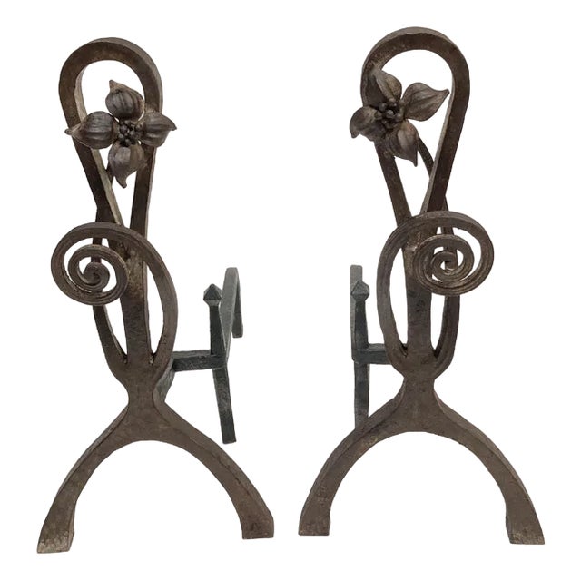 Wrought Iron Chenets, 1910s For Sale