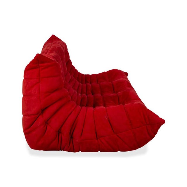 Togo Fabric Three-Seater Sofa Couch in Red by Michel Ducaroy for Ligne Roset For Sale - Image 10 of 13