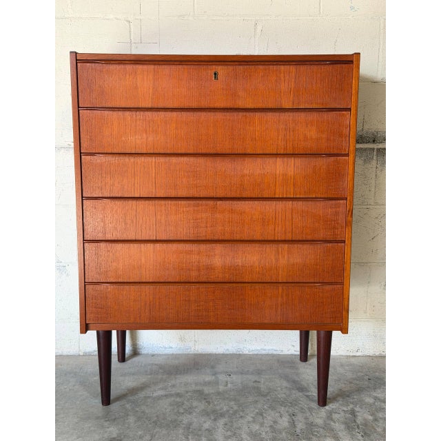 Teak Tallboy Dresser With 6 Drawers Danish Mid-Century Modern 1960s For Sale - Image 11 of 12