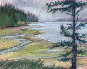 "Bluff View" Contemporary Original Impressionist Landscape Pastel Drawing by Kathleen Ney