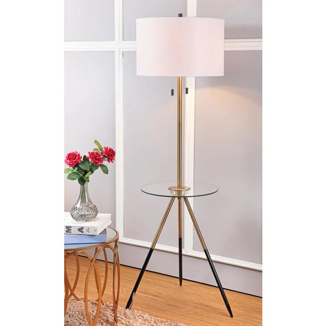 Floor Lamp Side Table - Gold & Black For Sale - Image 4 of 5