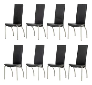 Set of Eight Modern Black Leather Dining Chairs