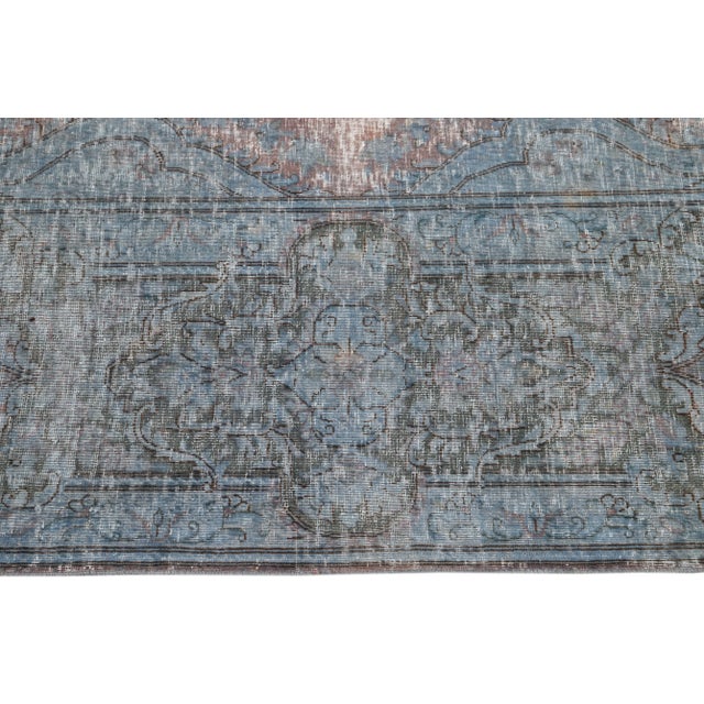 1960s Vintage Persian Distressed Handmade Medallion Blue Wool Rug For Sale In New York - Image 6 of 10