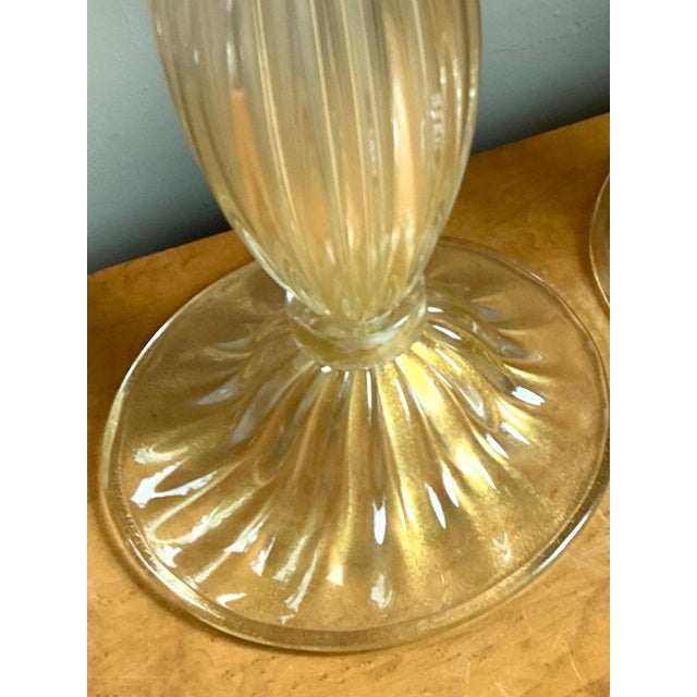 Vintage Ribbed Murano Glass Table Lamps - Pair For Sale - Image 12 of 18
