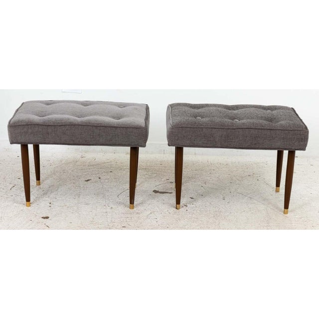 Mid-Century Modern Mid Century Benches With Walnut Legs and Brass Sabots For Sale - Image 3 of 11