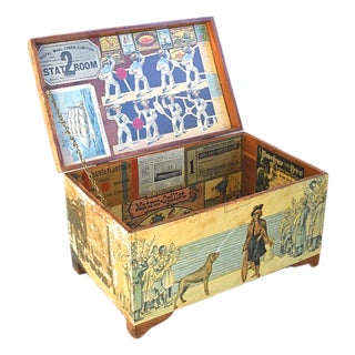 Antique Nautical Motif Decoupage Wood Keepsake Box For Sale