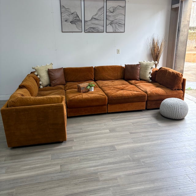 Textile Vintage Selig of Monroe Playpen Modular Conversation Pit Sectional in Original Rust Velvet For Sale - Image 7 of 18