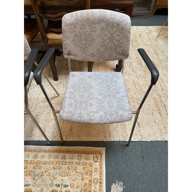 Hightower Modernist Stackable Damask Print Arm Chairs, Pair For Sale - Image 10 of 12