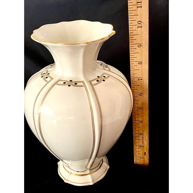Art Deco Late 20th Century Large 9 7/8 Inch Lenox Vanguard Collection Ivory Porcelain Art Deco Trim Vase. For Sale - Image 3 of 18