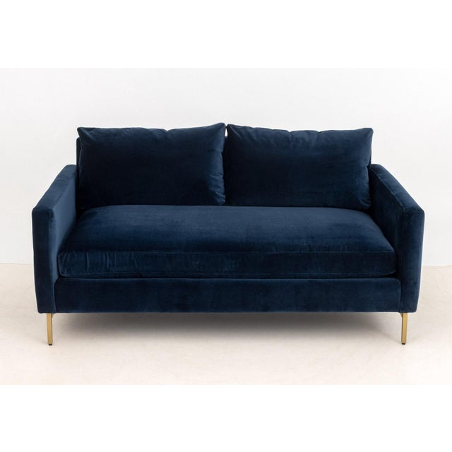 Contemporary Contemporary Blue Velvet Upholstered Loveseat For Sale - Image 3 of 6