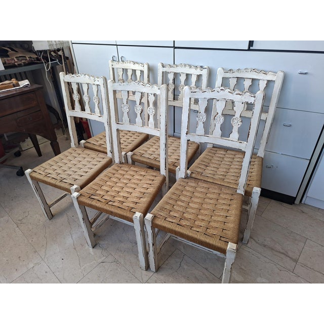 Vintage Wood Chairs with Rope Seats, 1960s, Set of 6 For Sale - Image 14 of 18