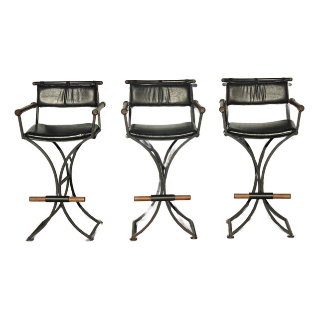 Set of Three Vintage Cleo Baldon Style Mid Century Modern Black Barstools For Sale