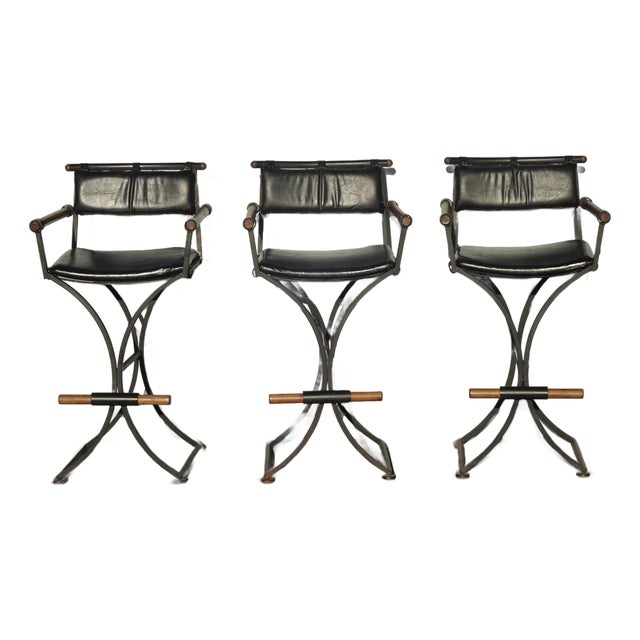 Set of Three Vintage Cleo Baldwin Style Mid Century Modern Black Barstools For Sale