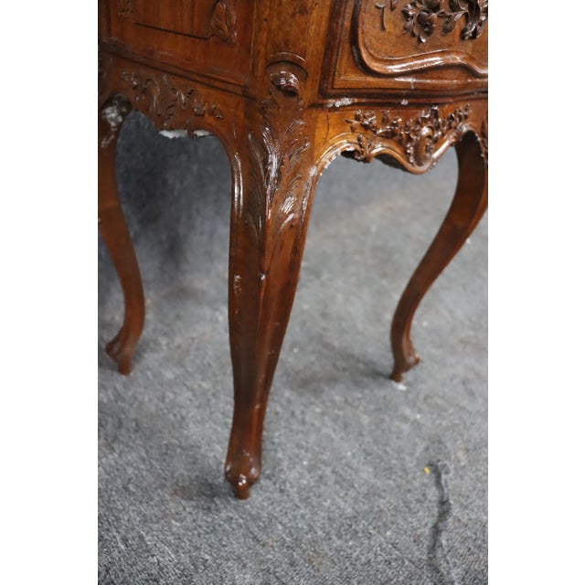 Wood Walnut & Marble Carved Nightstand For Sale - Image 7 of 11