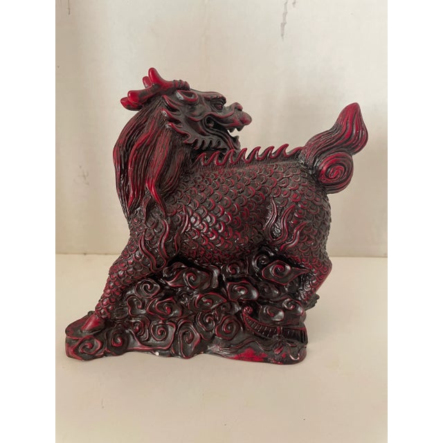 Vintage 1990s Red Cinnabar Chinese Food Dogs a Pair For Sale - Image 9 of 12