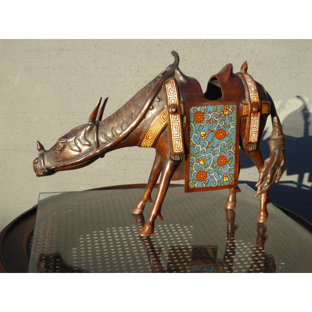 Vintage Asian Bronze Cloisonne Man on a Mule Statue Figuerine For Sale - Image 10 of 12