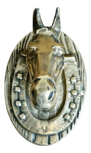Victorian Brass Horse Head Wall Plaque, 1900s