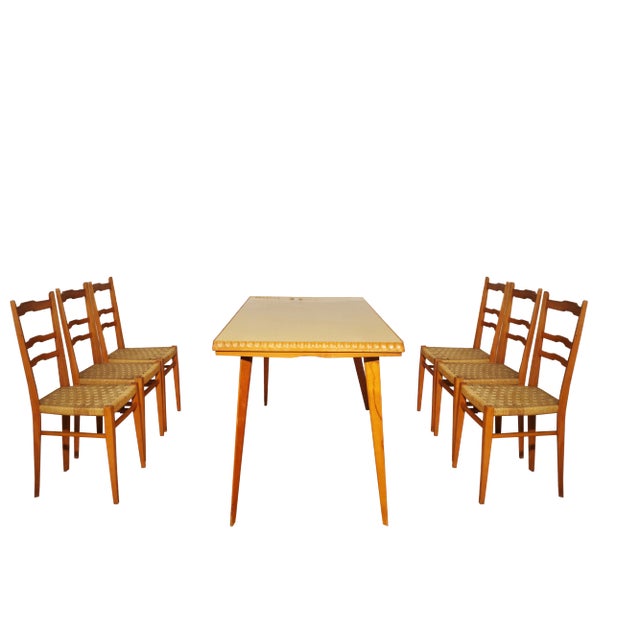 Table, Chairs & Sideboard in Wood, 1940s, Set of 9 For Sale