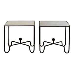 Entretoise' Wrought Iron and Honed Marble Side Tables by Design Frères - a Pair