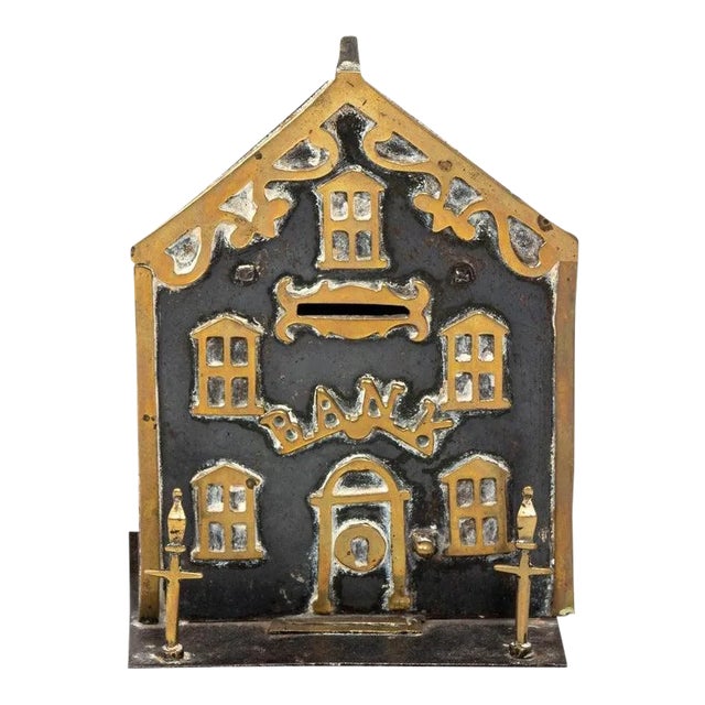 Antique Brass House Coin Bank For Sale