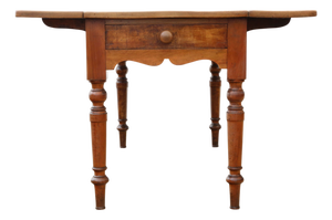Antique Victorian Pine and Fruitwood Folding Kitchen Table with Drawers, 19th Century