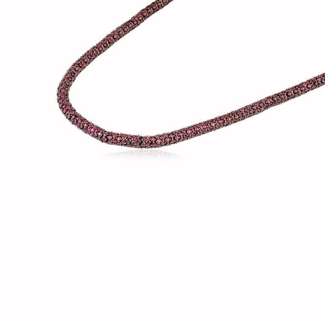 Art Nouveau Natural Ruby Pave Set String Tennis Necklace in Silver- Mom Gift For Sale - Image 9 of 12