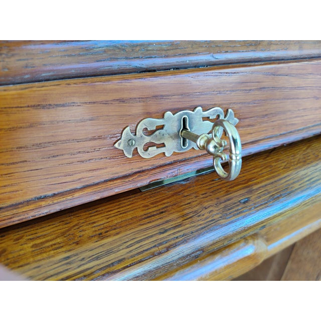 1890's Edwardian Oak Roll Top Desk For Sale - Image 11 of 18