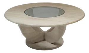Round Travertine and Glass Coffee Table