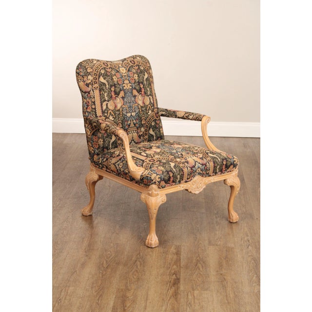 Late 20th Century Georgian Style Carved and Cerused Pair of Armchairs For Sale - Image 5 of 12