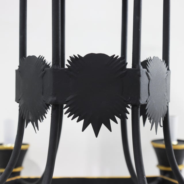 Black Tole Pagoda Style Tower Chandelier With Gold Accents For Sale - Image 10 of 12