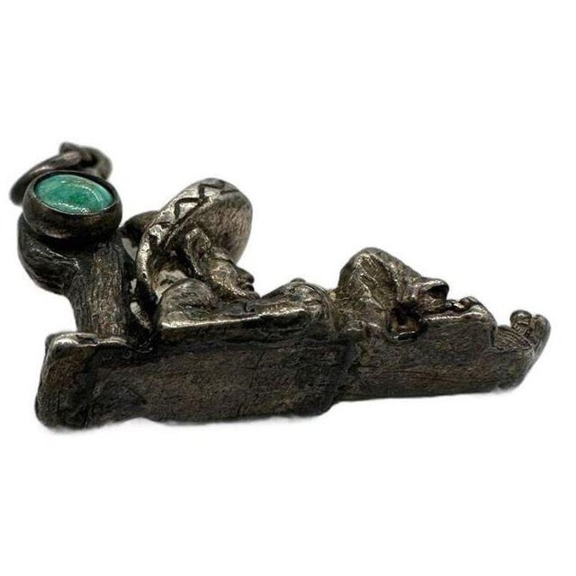 Vintage Southwest Cowboy& Cactus Sterling Silver Charm W/ Turquoise Gem For Sale - Image 4 of 5