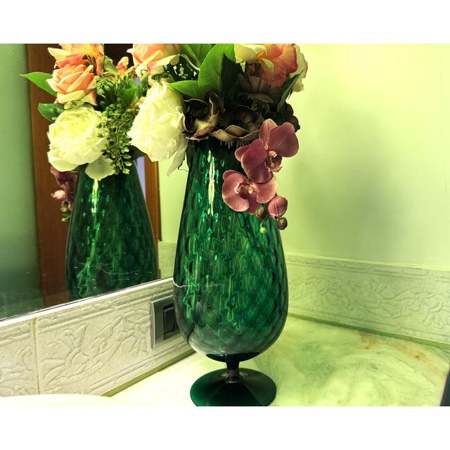 Vintage Green Hand-Blown Art Glass Vase with Textured Surface and Pedestal Base, 1960s For Sale - Image 12 of 13