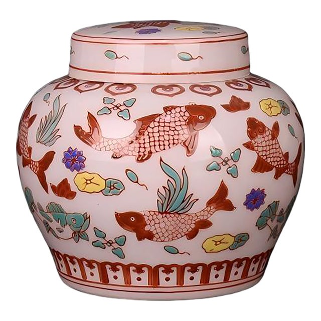 Chinese Vintage Ceramic Pot,China Old Porcelain Factory Made Famille Verte Porcelain Tea Jar Hand Painted Lotus Flowers and Mandarin Duck Pattern For Sale