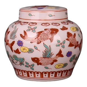 Chinese Vintage Ceramic Pot,China Old Porcelain Factory Made Famille Verte Porcelain Tea Jar Hand Painted Lotus Flowers and Mandarin Duck Pattern