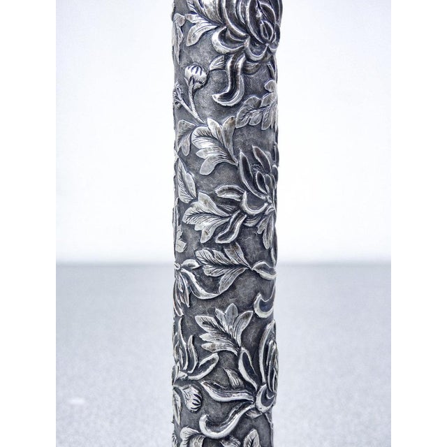 Metal Antique Chinese Embossed Silver Candlestick, 1800s For Sale - Image 7 of 18