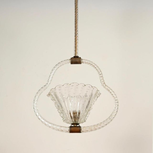 Metal Murano Glass and Brass Flower Pendant Light from Barovier, Italy, 1940s For Sale - Image 7 of 11
