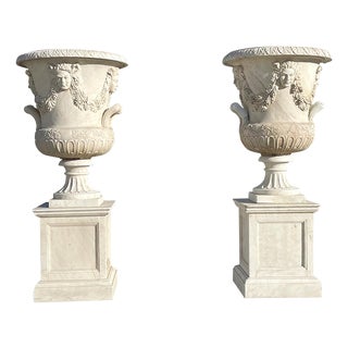 Large White Marble Garden Vases, 1980s, Set of 2 For Sale