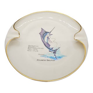 Vtg Rare Lenox Atlantic Sailfish Fish Porcelain Mid Century Ashtray Gold Rim For Sale