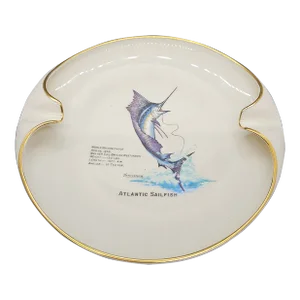 Vtg Rare Lenox Atlantic Sailfish Fish Porcelain Mid Century Ashtray Gold Rim