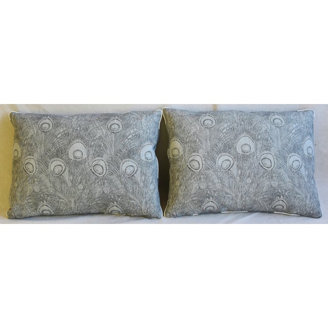 Pair of custom-tailored reversible designer lumbar accent pillows. Pillow fronts are a vintage/never used linen and cotton...