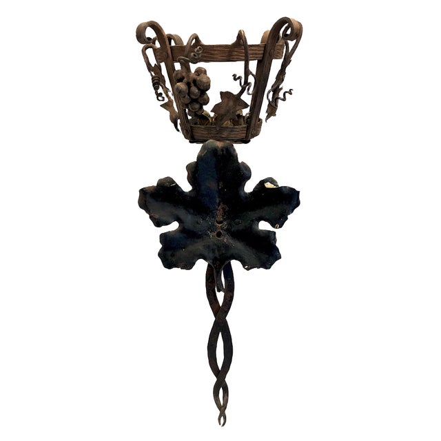 Italian Pair of Italian Grape Cluster Wrought Iron Candle Sconces For Sale - Image 3 of 12