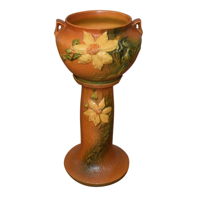 1940s Roseville Orange Clematis Flowered Jardiniere For Sale